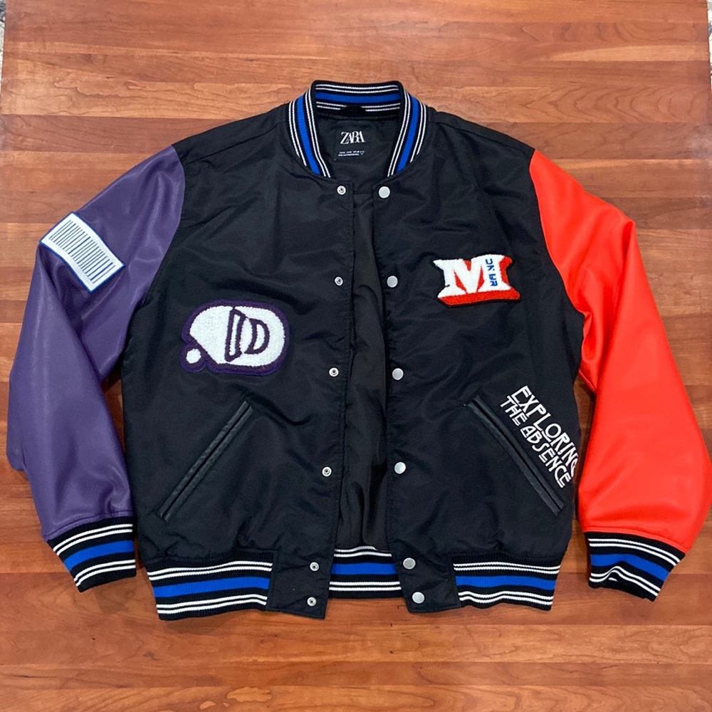 Zara Exploring The Absence Never Break Varsity Bomber Jacket